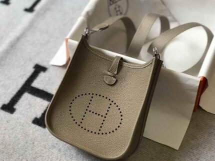 Replica Hermes Evelyne Bag Hermes Mini Crossbody Bag 20403 Silver Buckle Kakhi